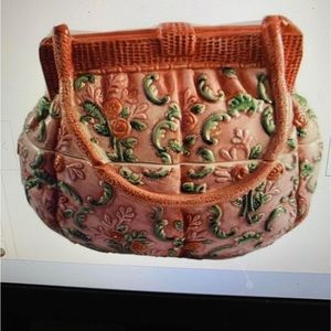 Cookie Jar purse 10X7X7 International Art Pink ceramic purse flowers